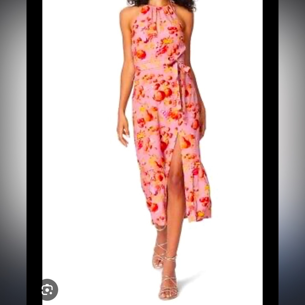 $228 PAIGE designer fruit Jade Halter Midi Dress boho formal spring revolve